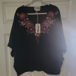 Savanna Jane Black Floral Embroidered Top